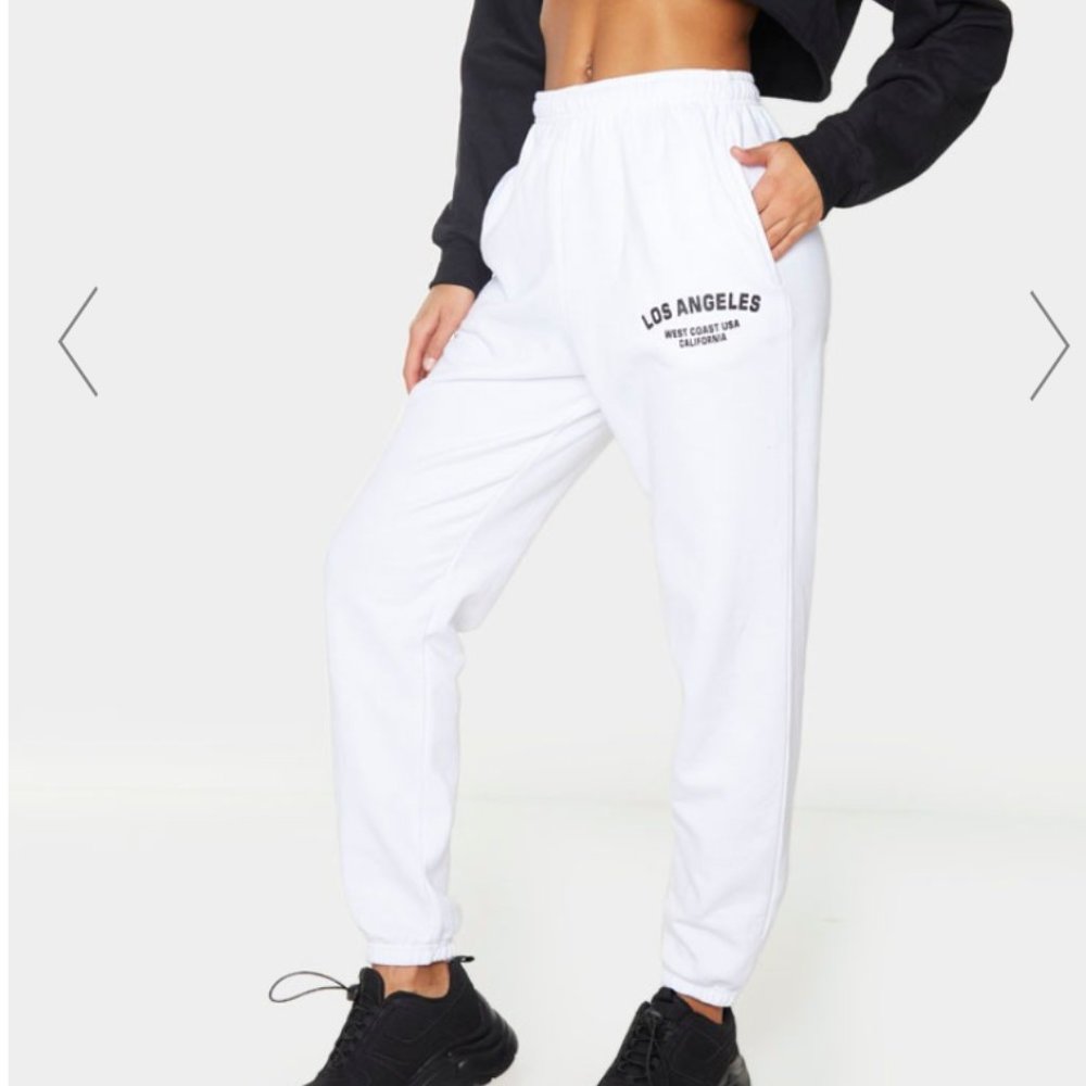 PLT Los Angeles White Casual Jogger High Waist Small NWT PrettyLittleThing